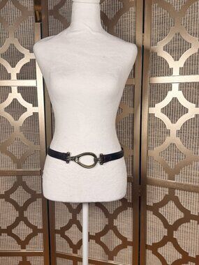 Genuine Leather Brown Belt Brass Tone Statement Buckle Vintage Style